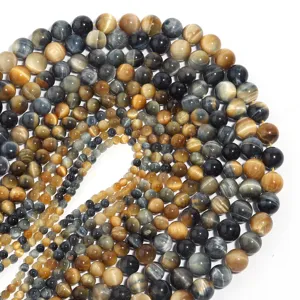 Close-up details of natural tiger eye gemstone round beads for DIY bracelet accessories.