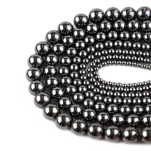 Smooth black hematite round beads, multi-size vacuum electroplated loose spacer beads for DIY jewelry.