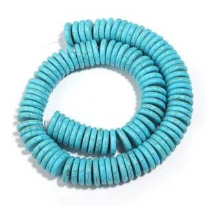 Detailansicht synthetischer Türkis Plattenperlen Strang für DIY Schmuck Accessoires.