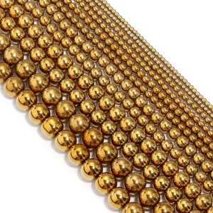 Gold plated metallic round beads spacer loose beads for jewelry making multiple sizes