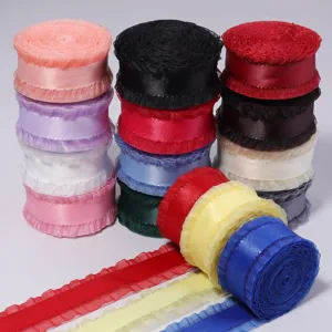 Nastro in Poliestere con Volant Pieghettato per Accessori Capelli Fai-da-te Confezioni Regalo Decorazione Bouquet Fiori Nastro Artigianale
