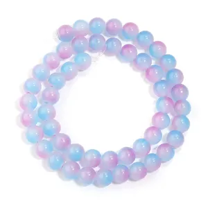 Farbverlauf rosa blaue Glasperlen rund lose DIY Handgemachte Schmuck Armband Halskette Zubehör