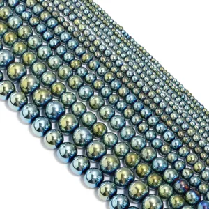 Rainbow hematite round beads metallic spacer beads jewelry making detail view
