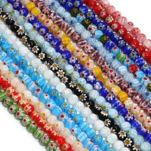 Fili di perline di vetro millefiori colorate per creazione di gioielli collana braccialetto DIY