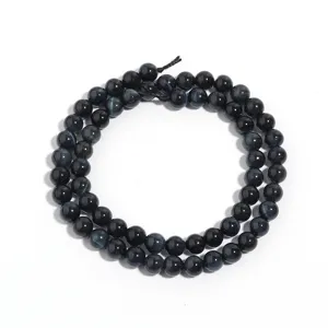 Dark blue tiger eye round gemstone beads strand for DIY jewelry making, necklace, and bracelet.