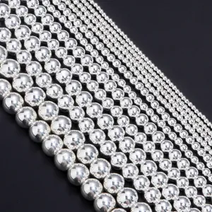 Silver metallic round loose beads multi size smooth spacer beads for jewelry making craft DIY