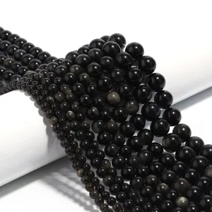 Natural Golden Obsidian Round Loose Beads Polished Stone Spacer Beads For DIY Jewelry Making Bracelet Necklace Accessories Unisex Gift