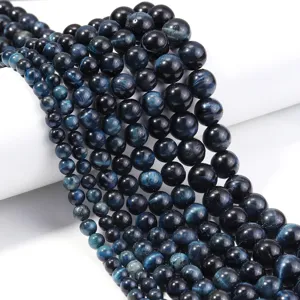 Deep blue tiger's eye round beads gemstone loose beads for DIY jewelry crafting supply