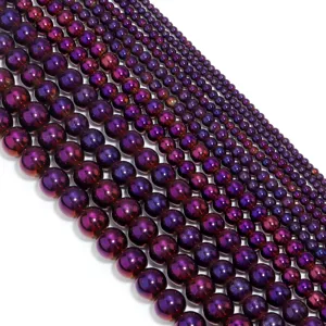 Wholesale vacuum electroplated purple hematite smooth round beads bulk strands for jewelry making