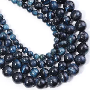 Deep blue tiger eye round beads natural stone loose beads for DIY jewelry making crafting necklace
