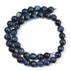 Deep blue tiger eye round gemstone beads strand for DIY jewelry making bracelets necklaces.