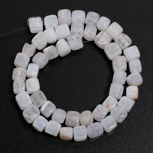 Close-up detail of square cracked agate beads strand, natural stone material for DIY jewelry design.