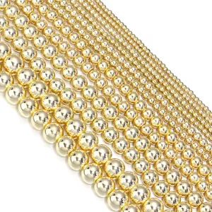 Gold plated round loose beads smooth spacer beads DIY jewelry making supplies 1