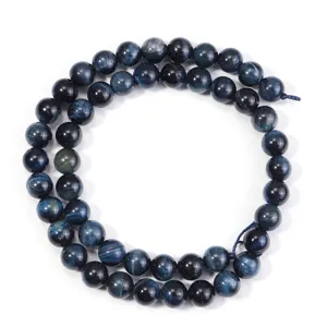 Natural blue tiger's eye round gemstone beads strand for DIY jewelry making detail.