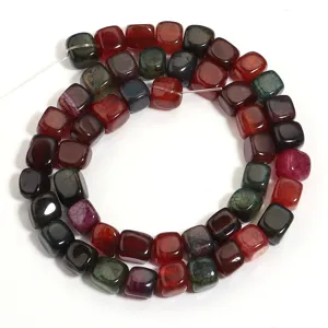 Square dragon vein agate stone beads, colorful cracked gemstone semi-finished strand.