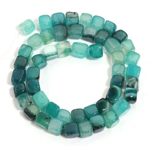 Detail view of square dragon vein agate stone beads strand, ideal for DIY jewelry crafting.