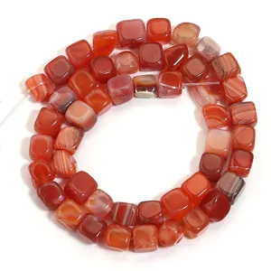 Square red agate stone beads strand, natural semi-finished DIY jewelry making accessories.