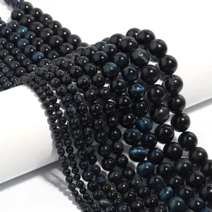 Natural Dark Blue Tiger Eye Stone Round Loose Beads Polished Gemstone Drilled Beads For DIY Jewelry Making Bracelet Necklace Accessories