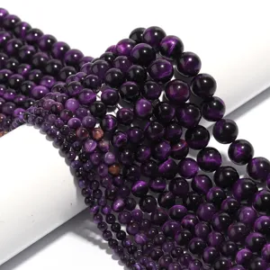 Natürliche Lila Tigerauge Lose Perlen Polierte Runde Glatte Edelsteinstrang Für Handgemachten Schmuck Machen Handwerk DIY Armband Kette Zubehör