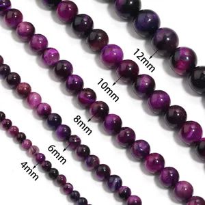 Naturale lila Tigerauge Edelstein Perlen lose runde Perlen fuer DIY Schmuckherstellung