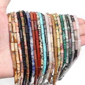 Naturkristall Achat Jade zylindrische lose Perlen DIY Schmuck Herstellung Stränge