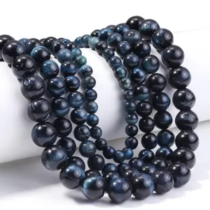 Deep blue tiger eye round gemstone beads for DIY bracelet necklace jewelry making and wholesale.