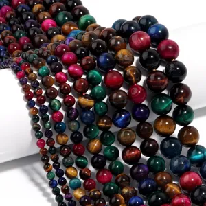 Colorful Tiger Eye Stone Round Loose Beads Polished Natural Gemstone Drilled Beads For DIY Jewelry Making Bracelet Necklace Accessories