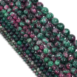 Cuentas redondas de piedra preciosa de rubí zoisita natural para manualidades de joyería