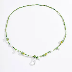 Böhmische grüne Perlen Taillenkette mit Muschel Blume und Kristallanhänger für Strandurlaub