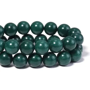 Dark green chalcedony loose beads detail shot, perfect for DIY jewelry making and bracelets crafting.