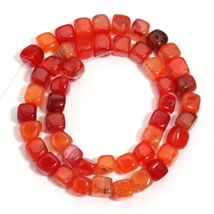 Red square cracked agate stone beads detail view, perfect for DIY jewelry making and crafting.