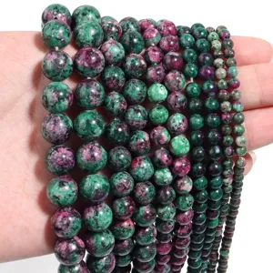 Cuentas de piedra preciosa rubí zoisita natural hilos de varios tamaños para fabricación de joyas