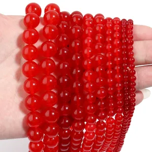 Natural red chalcedony gemstone round beads loose strands for DIY jewelry making and bracelets.
