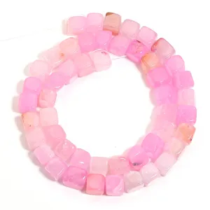 Pink square dragon vein agate stone beads for DIY jewelry making, handmade bracelets necklaces.