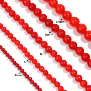 Natural red chalcedony round loose beads assortment in 4mm to 12mm sizes for DIY jewelry making.
