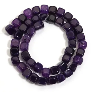 Purple cube dragon vein agate beads strand for DIY jewelry making and necklace crafting.