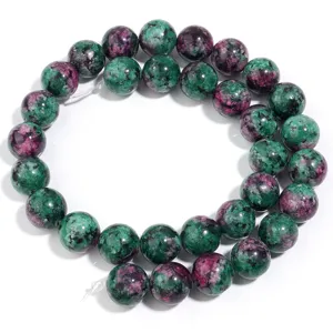 Cuentas redondas de piedra preciosa de rubí zoisita natural para hacer joyas de bricolaje.