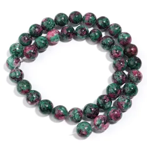 Hilo de cuentas de piedras preciosas de rubí zoisita para la fabricación de joyas de bricolaje.