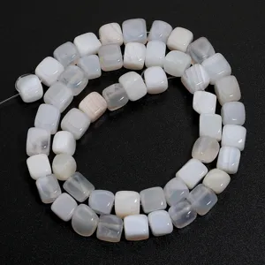 Natural white square agate beads, smooth stone loose beads for DIY jewelry making and crafting.