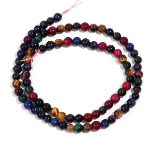 Multicolor tiger eye gemstone round beads strand for DIY handmade bracelet jewelry making.