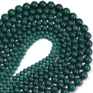 Dark green chalcedony loose beads round gemstones for DIY jewelry making bracelets necklaces