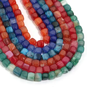 Colorful square agate stone beads semi-finished strands for DIY jewelry making and crafting.