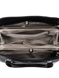 Black vintage kiss-lock handbag women elegant PU leather top handle shoulder cross body bag.