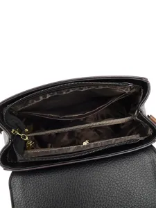 Black leather women shoulder crossbody bag interior compartment design fashion handbag main view