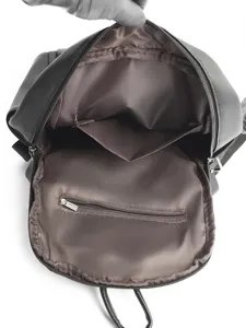Black soft leather women backpack with large capacity, interior zipper pocket and slip pocket.