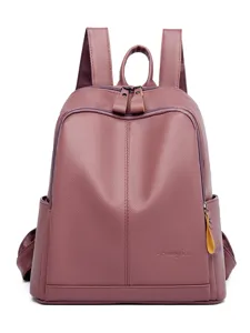 Stylish litchi grain leather backpack for women, large capacity casual travel school bag.