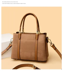 Stylish brown tote shoulder bag for women, commuter handbag with top handles and strap.