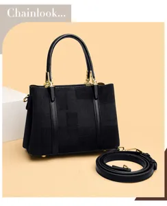 Chic black women commuter handbag with top handle and shoulder strap for daily casual wear.