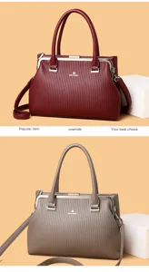 Premium cowhide kiss-lock handbag for women, elegant vintage top handle crossbody bag.
