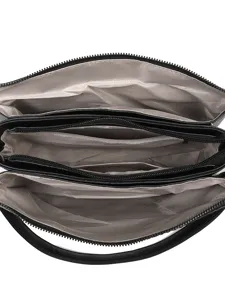 Sac à bandoulière noir classique à plusieurs compartiments grande capacité vue de dessus